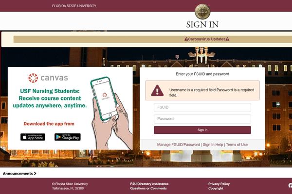 FSU Student Canvas access to mobile app