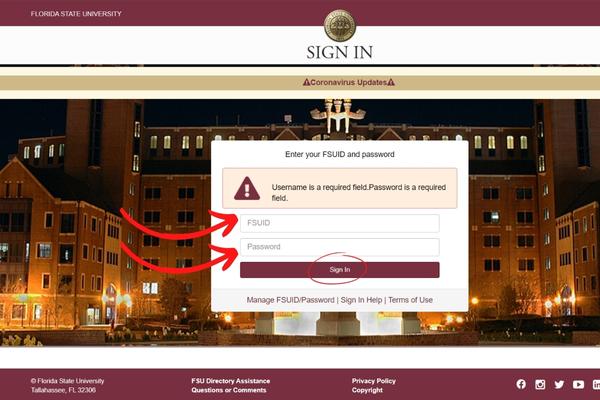 FSU Student Canvas sign in to Learning Course