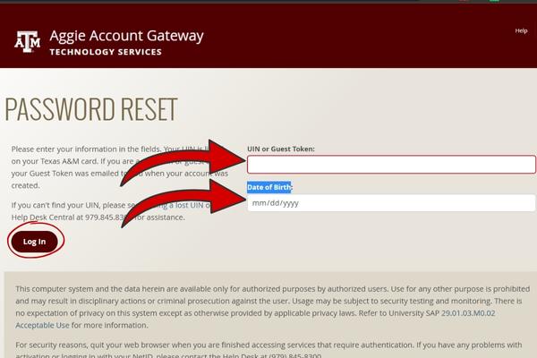 Reset Password  for tamu-canvas account