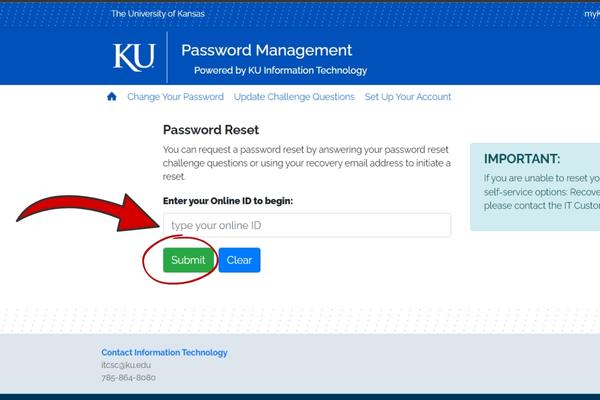reset password for KU Canvas account