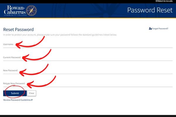 reset password for RCCC Blackboard account